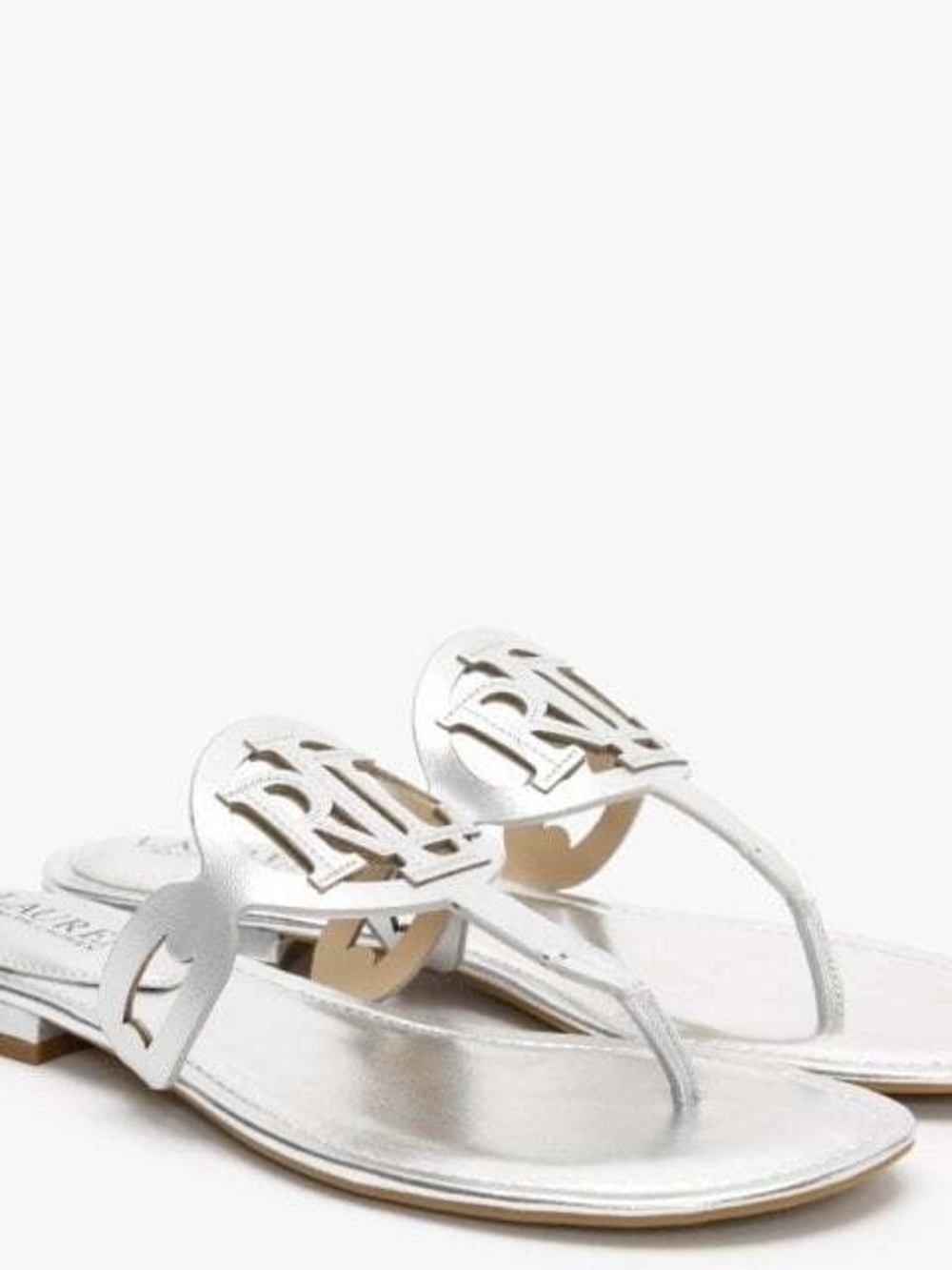 Lauren Ralph Lauren Audrie Sandal In Bright Silver Metallic Leather  Size 7.5B